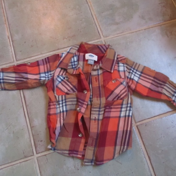 Old Navy Boys Red and Orange Plaid Button Down Shirt. Size 18-24 Months - Picture 1 of 5